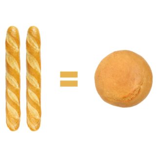 Dos pan baguette equivalen a un pan redondo tradicional